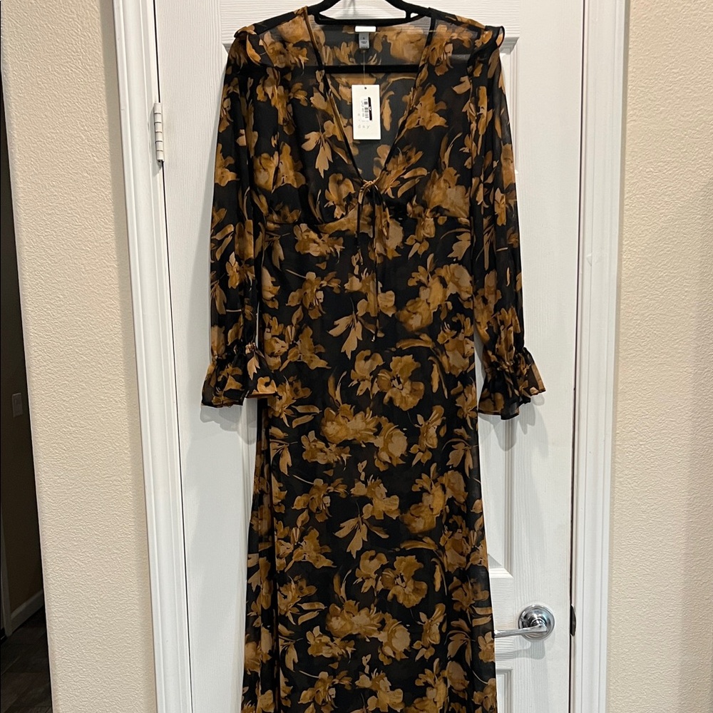 a new day Black and Brown Floral Long Sleeve Dress